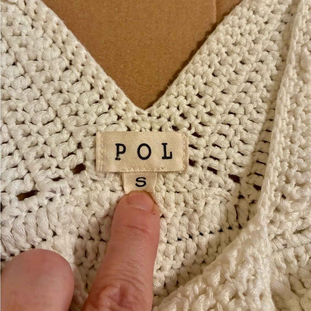 POL Crochet Knit Cropped Babydoll Tank  Cream White Festival Boho Coquette EUC S - Picture 7 of 9
